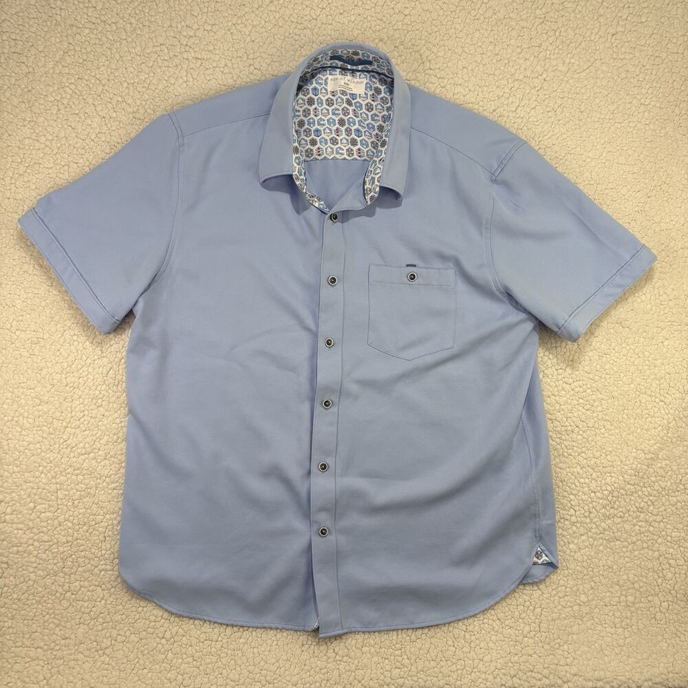 Age Of Wisdom Shirt‎ Mens Medium Light Blue Button Up Pocket Performance Stretch